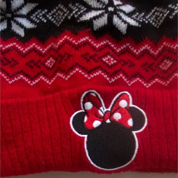 Disney Minnie Mouse Fair Isle Youth Winter Hat -Stocking Cap-Red-OS0GUC - Picture 2 of 6